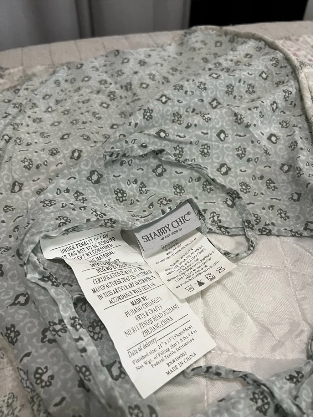 Shabby Chic Quilted Floral Bedspread in Sage and Blush